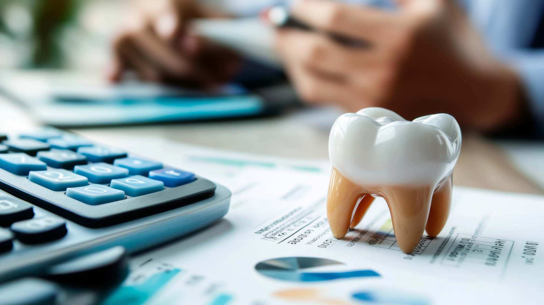A businessperson reviews a dental bill in close-up